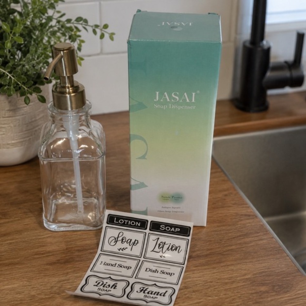 JASAI Antique Glass Soap Dispenser‎ Clear Bottle Stainless Steel Pump New 81-11